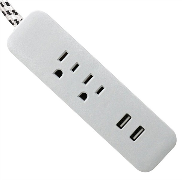 POWERZONE ORPBUF0002 Extension Cord 6 Ft 2-Outlet Plus 2 USB Platinum and White