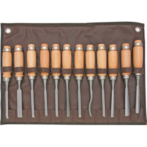 Woodstock International Inc D2227 Carving Chisel Set 12 Piece with Leather Pouch