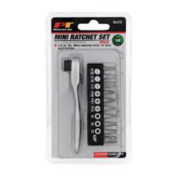 Performance Tools W475 Mini Ratchet With Bits 1/4 In Compact Dual-Drive