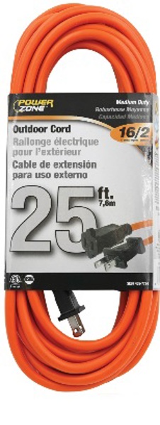 POWERZONE OR481625 Medium Duty Outdoor Extension Cord 25 Ft 16 AWG Orange