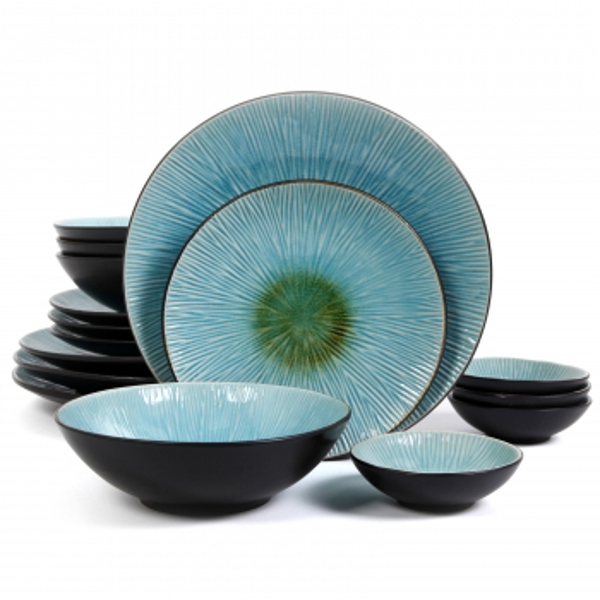 GIBSON OVERSEAS INC 92771.16 Dinnerware Set 16Pc Double Bowl Turquoise
