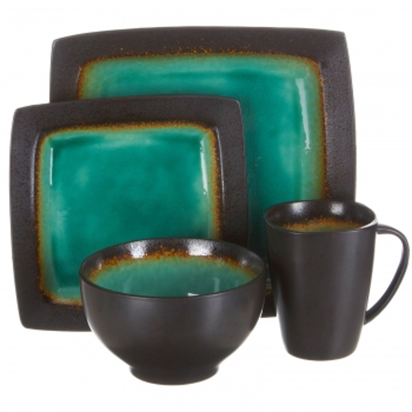 GIBSON OVERSEAS INC 91785.16 Square Dinnerware Set 16 Pieces Jade Crackle Reactive