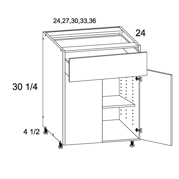 US CABINET PGW B30 One Drawer Two Door Cabinet Gloss White