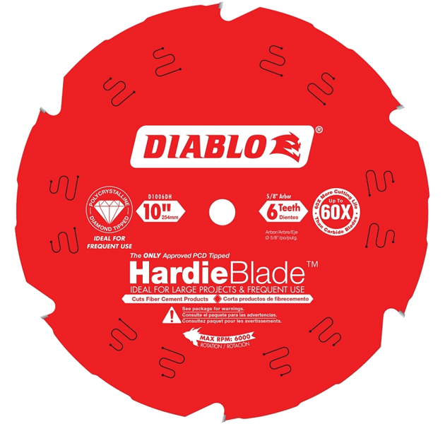 Diablo D1006DH Circular Saw Blade 10 X 5/8 Inch 6 Teeth Hardie Blade PCD Fiber Cement