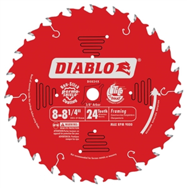 Diablo D0824X Saw Blade 8.25 Inch 24 Tooth Carbide Tipped Durable Cutting Performance