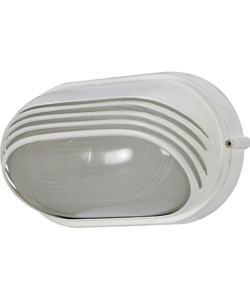 Satco 60 522 Bulkhead Light 1LT Oval Hooded Die Cast Semi Gloss White Finish with Glass Lens