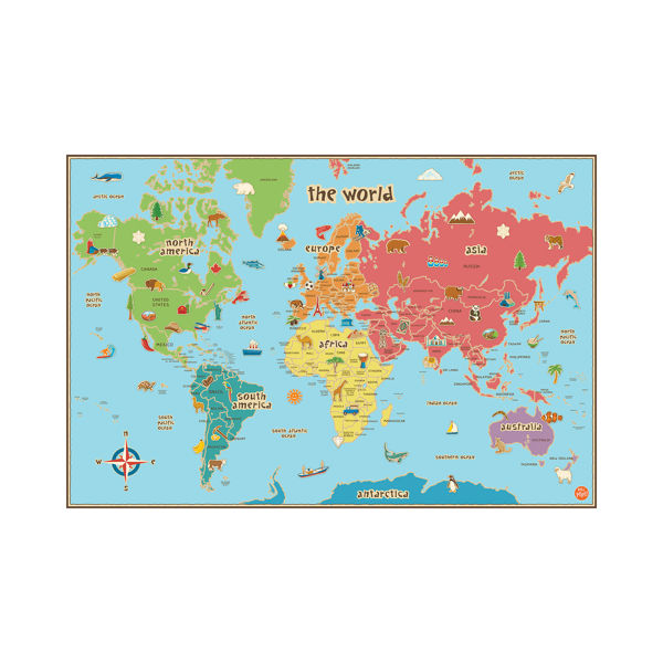 Brewster Home Fashion WPE0624 Dry and Erase Map Kids World