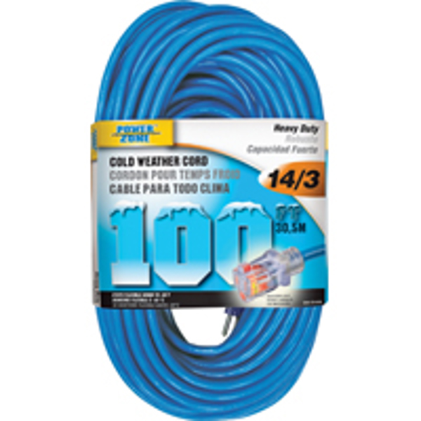 POWERZONE ORCW5117CORD Extension Cord 100 Ft 14/3 Glacie