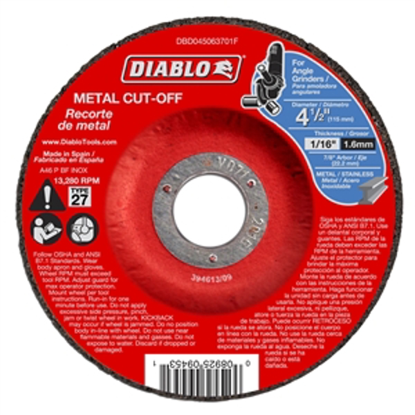 Diablo DBD045063701F Abrasive Wheel 4-1/2 In x 1/16 In x 7/8 In Metal Aluminum Oxide Blend