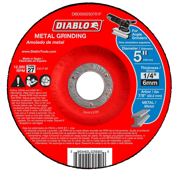 Diablo DBD050250701F Abrasive Wheel 5 In x 1/4 In x 7/8 In Metal Grinding