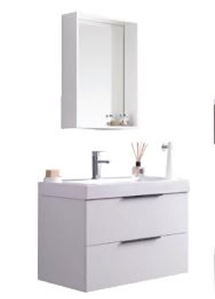 BAMERICA 03-03-290 Wall Hung Vanity 31 In White with Mirror and Polyresin