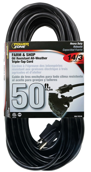 POWERZONE OR632730 Black Extension Cord 50 Ft