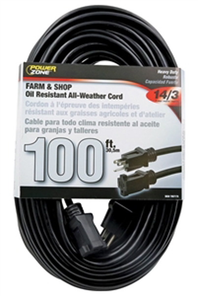 POWERZONE OR532735 Extension Cord 100 Ft Black