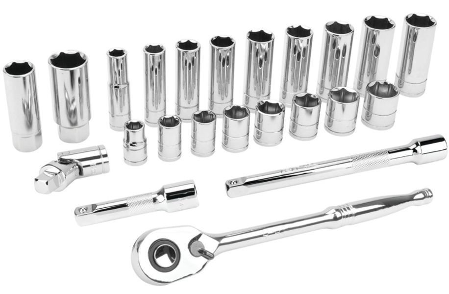 Performance Tools W38914 Socket Set 23 Pc 3/8 In Polished Nickel Chrome