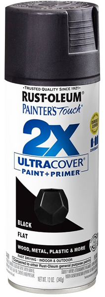 Rust-Oleum 334020 Flat Spray Paint 12 Oz General Purpose Black 2X Ultra Cover