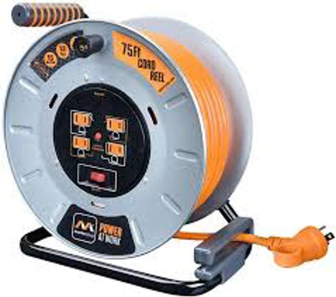 Luceco OTLP751512G4SL-US Open Reel Cable Reel 75 Ft Integrated 12/3 Gauge Cable Built In Overload