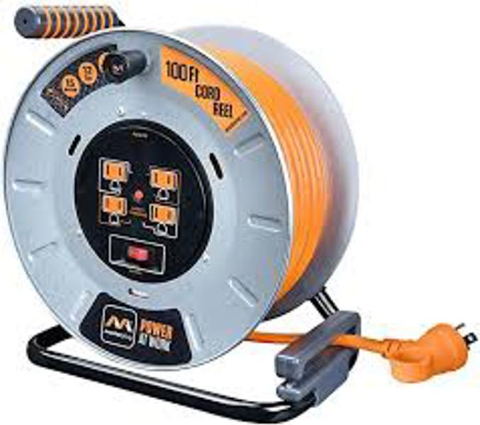 Luceco OTLP1001512G4SL-US Open Reel Cable Reel 100 Ft Integrated 12/3 Gauge Cable Built In Overload Protection