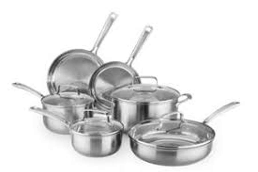 KitchenAid KCGTS10SX Cookware Set 10 Piece Brushed Stainless Steel Gourmet 3 Ply Durable Construction
