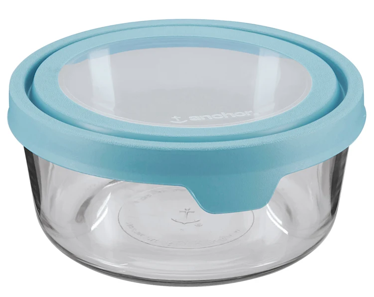 Anchor Hocking 13099AHG18 Round Food Storage Container 7 Cup Capacity True Seal Mineral Blue Lid