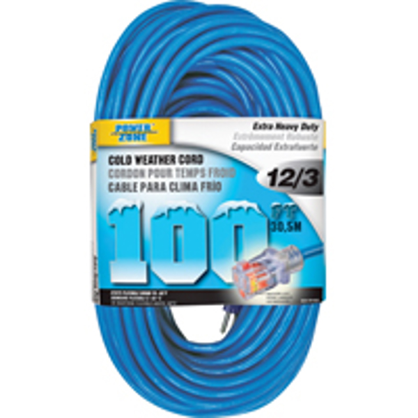 POWERZONE F06019 Extension Cord 100 Ft 12/3 Glacier