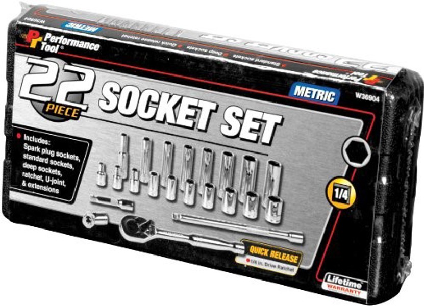 Performance Tools W36904 22 Piece Metric Socket Set 1/4 In