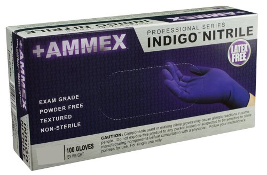 AMMEX CORPORATION AINPF44100 Medium Nitrile Disposable Gloves Indigo Latex Free 100 Box