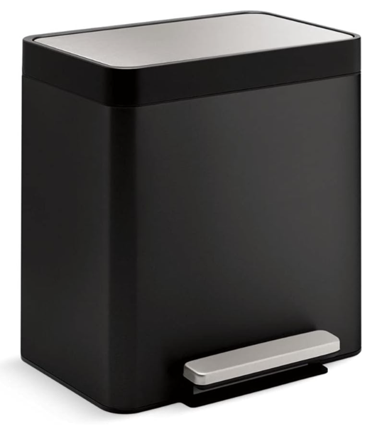 Kohler 20942-BST Compact Trash Can 8 Gal Black Stainless