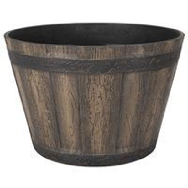 Landscapers Select PT-S056 Round Planter 14-3/4 In Diameter 10 In Height Resin Weathered Oak Finish Brown