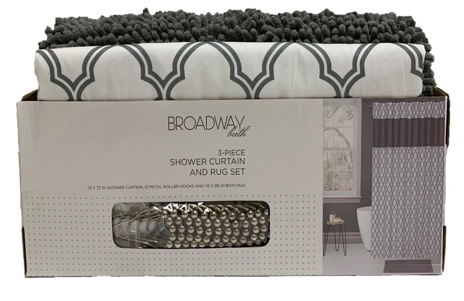 Brian Trading BDWYHM3PCSCGRY Shower Curtain and Rug Set Gray