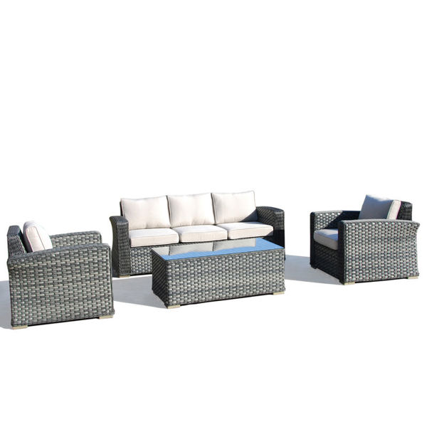 Alfresco Home 353-1508 Luna Sofa with Cushion Wicker and Aluminum Silver Cushion