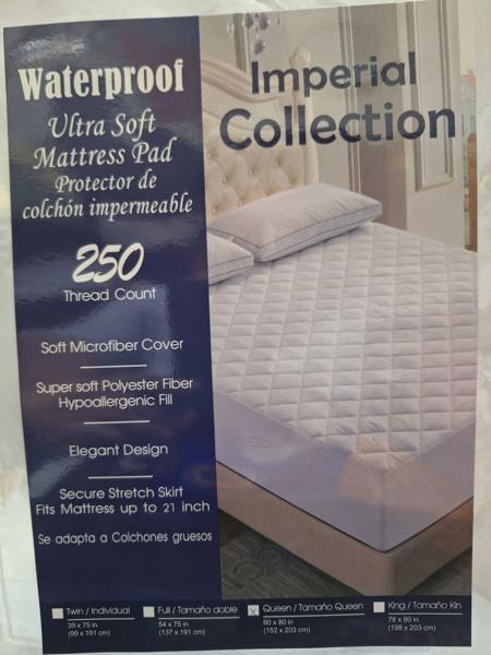 Global Weavers Corp 3-MP-WP-3Q Queen Waterproof Mattress Pad Lux Up to 21 Inch