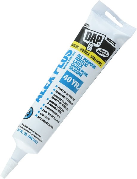 DAP INC 18128 Acrylic Caulk 5.5 Oz Latex Silicone White