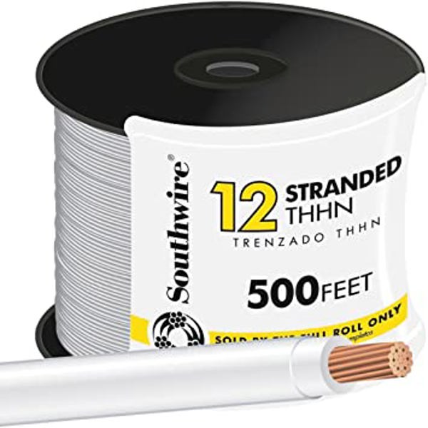 Southwire Company EW1219WHT-FT White #12 THHN Electrical Wire 500 Roll 600V 19 Strand