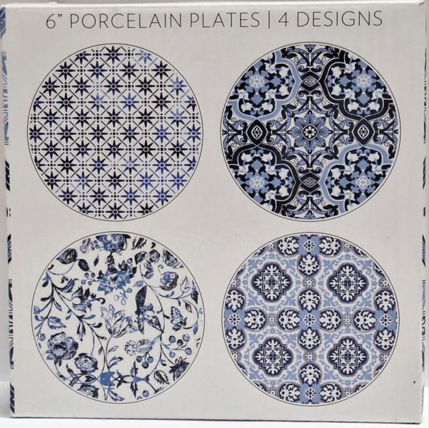 Design Imports 751775 Appetizer Plate Set of 4 Porto Blue Tile Porcelain Blue