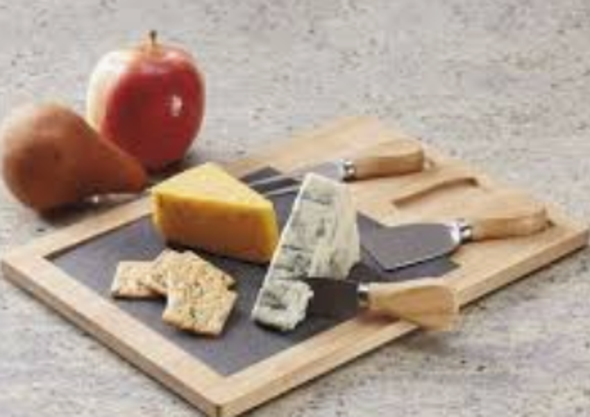 Design Imports 28929 Bamboo and Slate Cheese Board and Knives Set