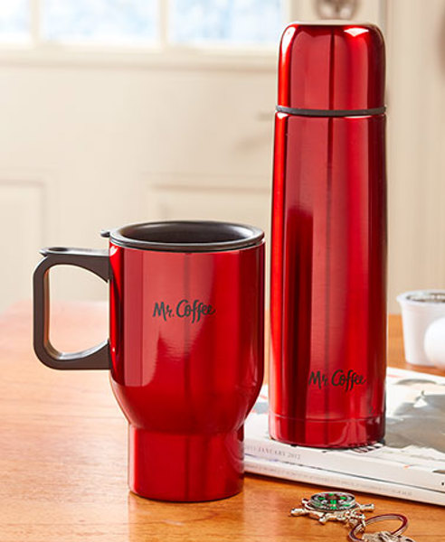 Gibson Overseas Inc 108165.02 Coffee Combo Set 2Pc Stainless Steel Red Gift Set with Open Window