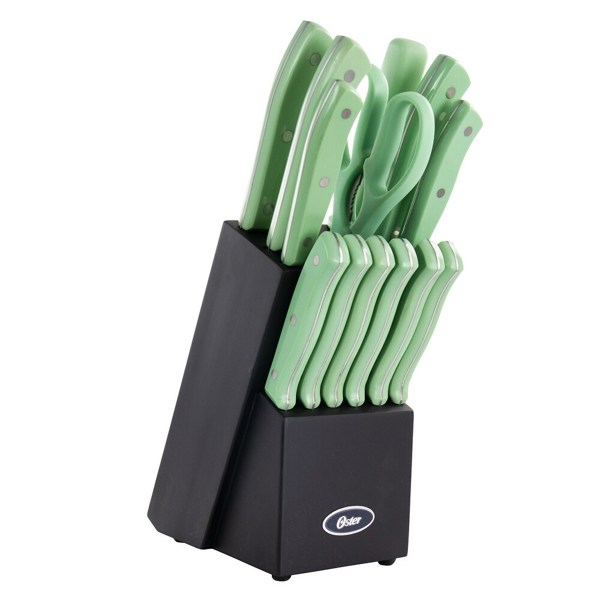 Gibson Overseas Inc 124988.14 14 Pc Cutlery Set Stainless Steel Mint Black Rubberwood Block Polished