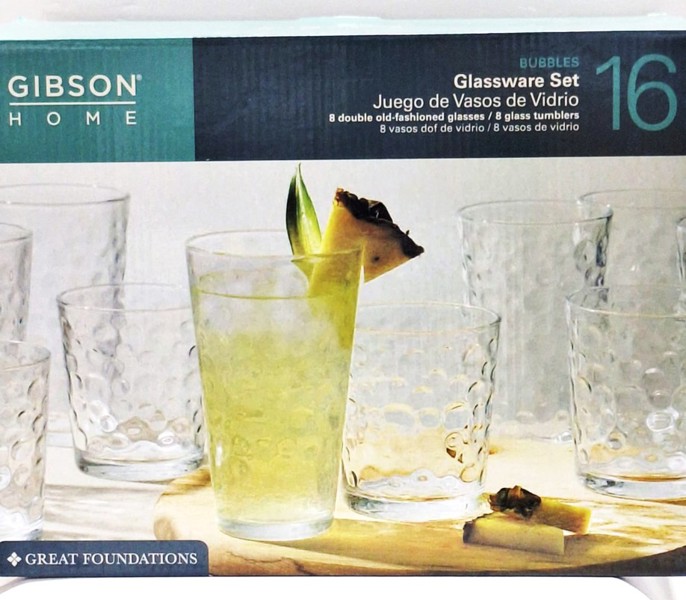 Gibson Overseas Inc 91850.16 Wine Glass Set 16 Piece Clear Bubbles Pattern