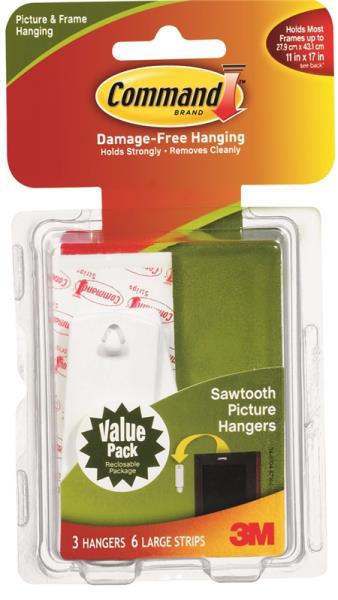 3M 17042 Picture Hanger 5 Lb Capacity 1-1/8 In Saw Tooth Plastic White