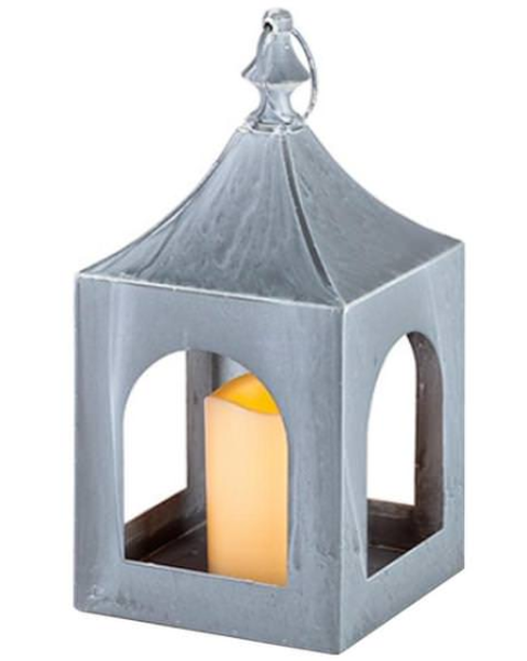 Gerson Company 45004 Lantern 14 In Gray Metal and Flameless LED Candle