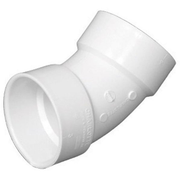 Charlotte PVC003211200HA 45 Degree Bend Elbow 3 In Hub x Hub DWV PVC