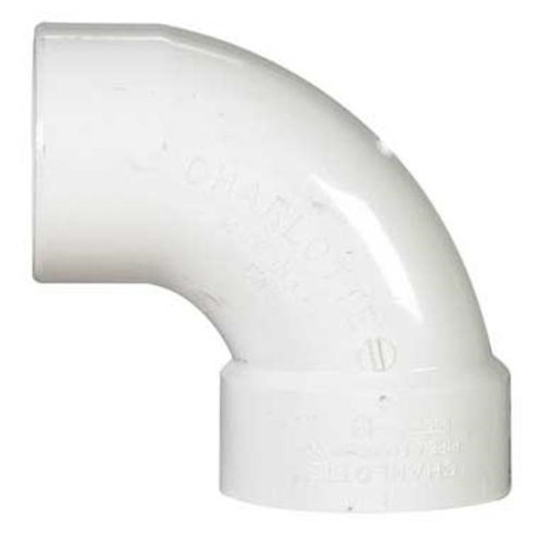 Charlotte 192453L Pipe Elbow 3 Inch Sanitary Spigot x Hub 90 Degree Angle PVC White