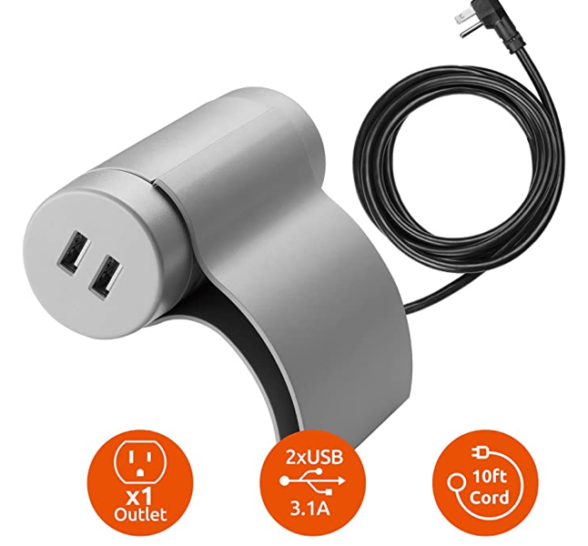Paragon EM-SO-400R Sofa Socket 9 Ft Cable 15A Outlet with 2 USB Ports 2.4A