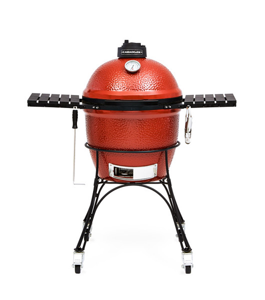 Kamado Joe KJ23RH Charcoal Grill 18 Inch Red Ceramic with Cart Side Shelves Grate Grip and Ash Tools