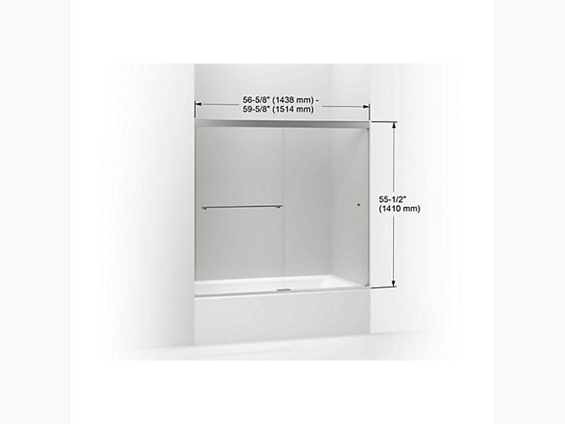 Kohler 707000-L-BNK Sliding Bath Door 55-1/2 In Height 56-5/8 In - 59-5/8 In Width with 1/4 In Glass