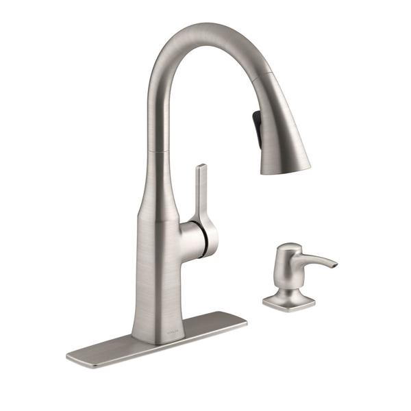 Kohler R20147-SD-VS Kitchen Faucet with Soap Dispenser Pull-Down Rubicon Vibrant Stainless