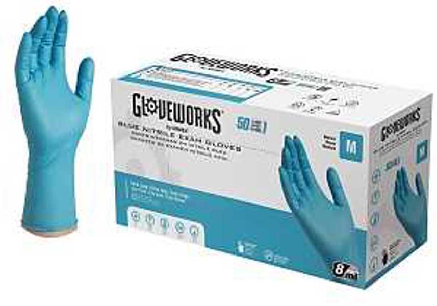 AMMEX CORPORATION GPNHD64100 Disposable Gloves Medium Blue 300 Mm Beaded Cuff Powder and Latex Free
