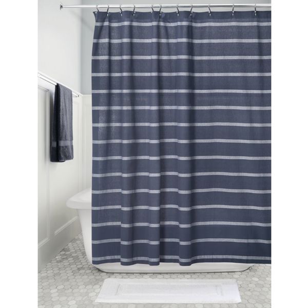 InterDesign 73722 Thin Stripe Shower Curtain Navy/White