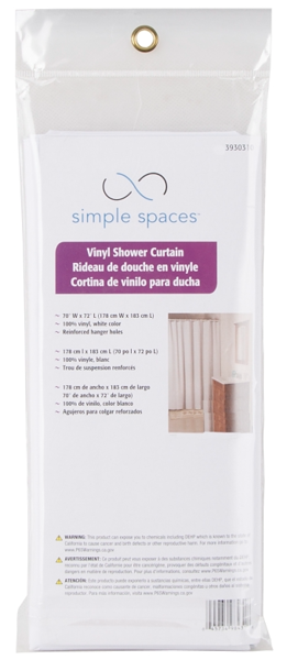 Simple Spaces SD-PCP01-W3L Heavy Duty Shower Curtain 70x72 White Vinyl