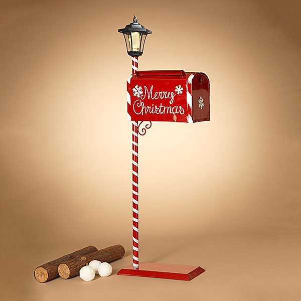 Gerson Company 2551340 Mailbox 49.2 In Solar Lighted Lantern Metal Holiday